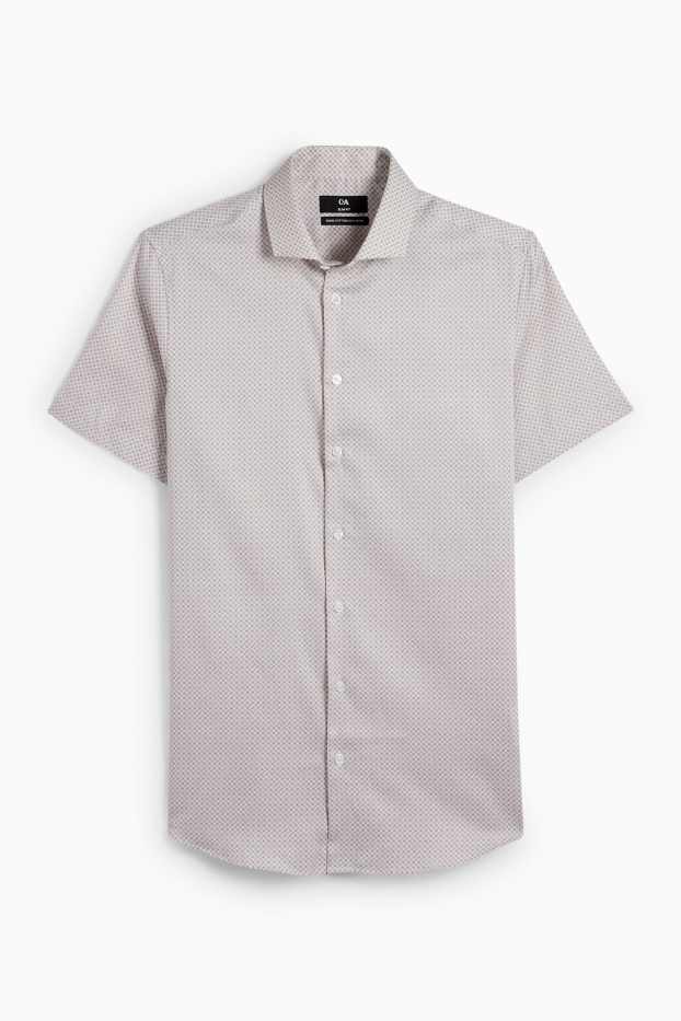 Men - Business shirt - slim fit - kent collar - easy-iron - patterned - white / beige