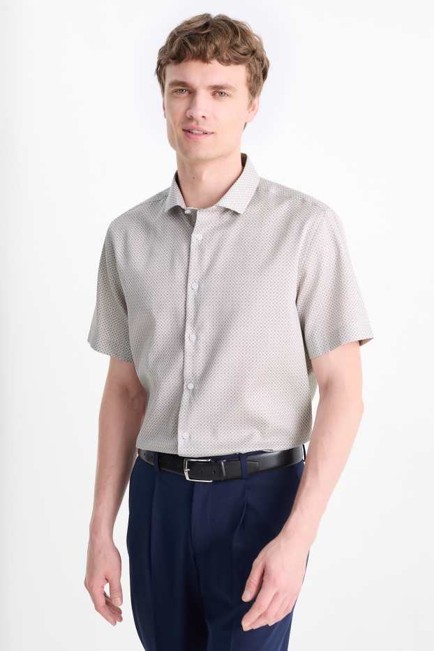 Men - Business shirt - slim fit - kent collar - easy-iron - patterned - white / beige