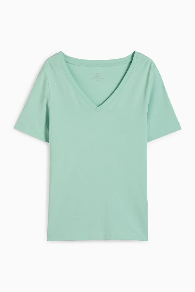 Damen - T-Shirt mit V-Ausschnitt - Regular Fit - mintgrün