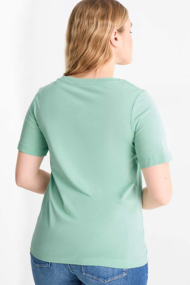 Damen - T-Shirt mit V-Ausschnitt - Regular Fit - mintgrün