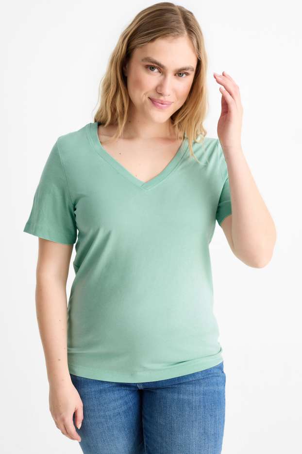 Damen - T-Shirt mit V-Ausschnitt - Regular Fit - mintgrün
