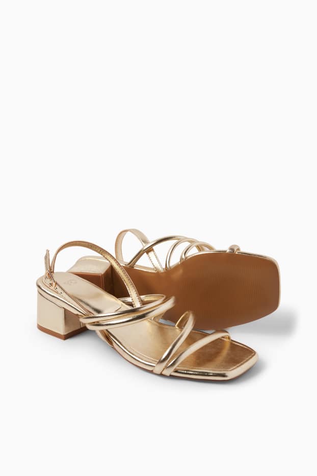 Damen - Sandalen - Lederimitat - glänzend - gold