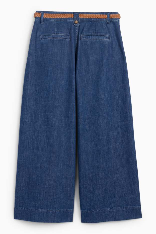 Donna - Jeans a gamba larga con cintura - vita media - jeans blu scuro
