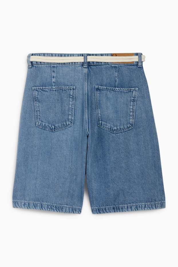 Femei - Bermude de blugi cu curea - talie medie - denim-albastru deschis