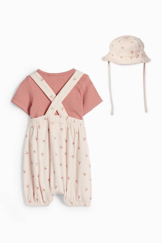 Baby: meisjes - Kers - babyoutfit - 3-delig - roze