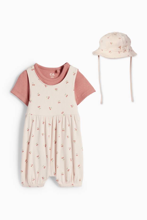 Baby: meisjes - Kers - babyoutfit - 3-delig - roze