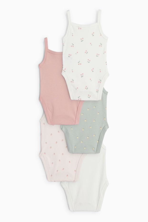 Bébés filles - Lot de 5 - citron, cerise et fraise - bodys bébé - vert menthe