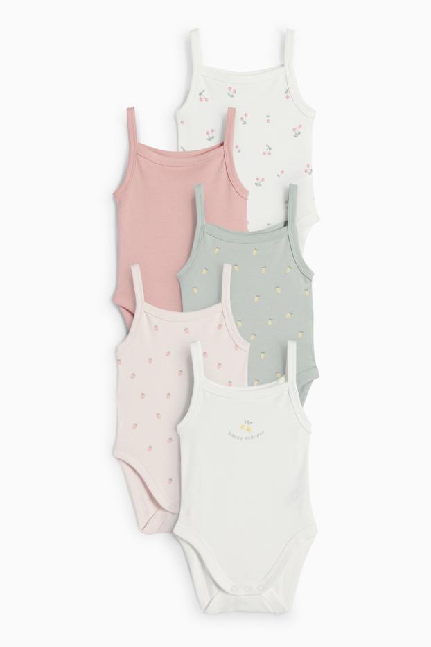 Bébés filles - Lot de 5 - citron, cerise et fraise - bodys bébé - vert menthe
