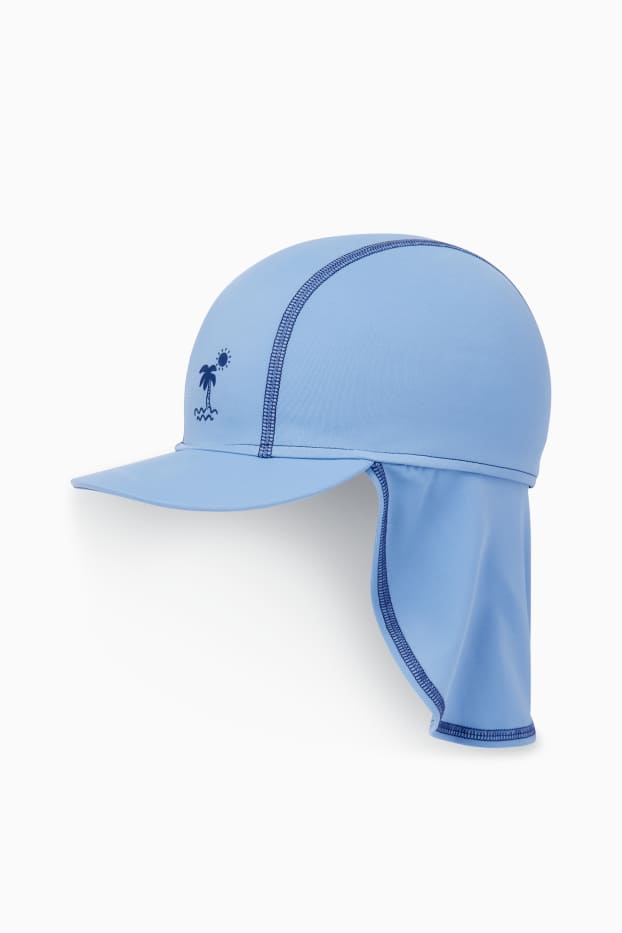 Miminka - chlapci - Motivy palem - plážový outfit pro miminka s UV ochranou - LYCRA® XTRA LIFE™ - 3dílný - tmavomodrá