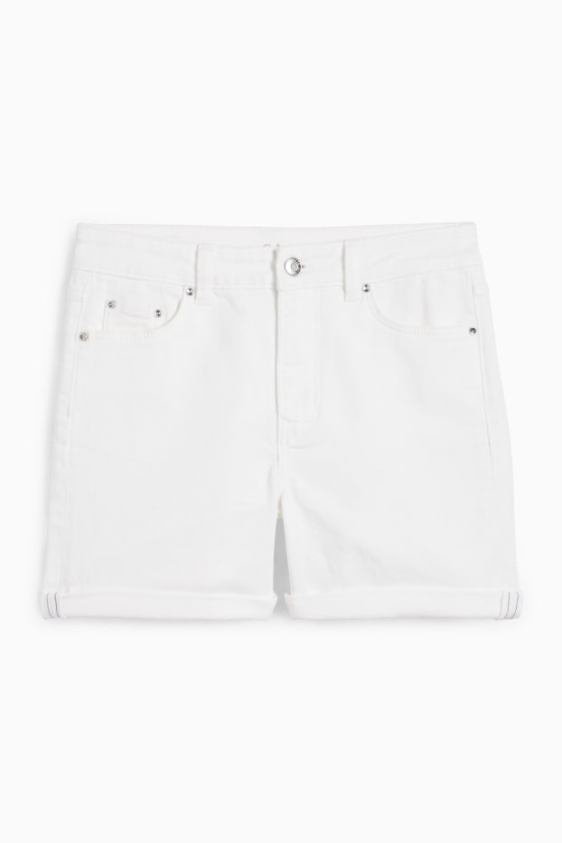 Damen - Jeans-Shorts - Mid Waist - cremeweiß