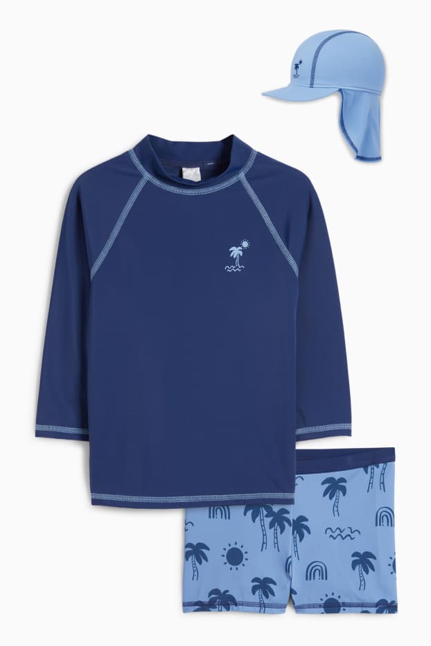 Bébés garçons - Palmiers - tenue de bain UV pour bébé - LYCRA® XTRA LIFE™ - 3 pièces - bleu foncé
