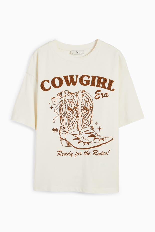 Bambine - T-shirt con strass - rodeo - bianco crema