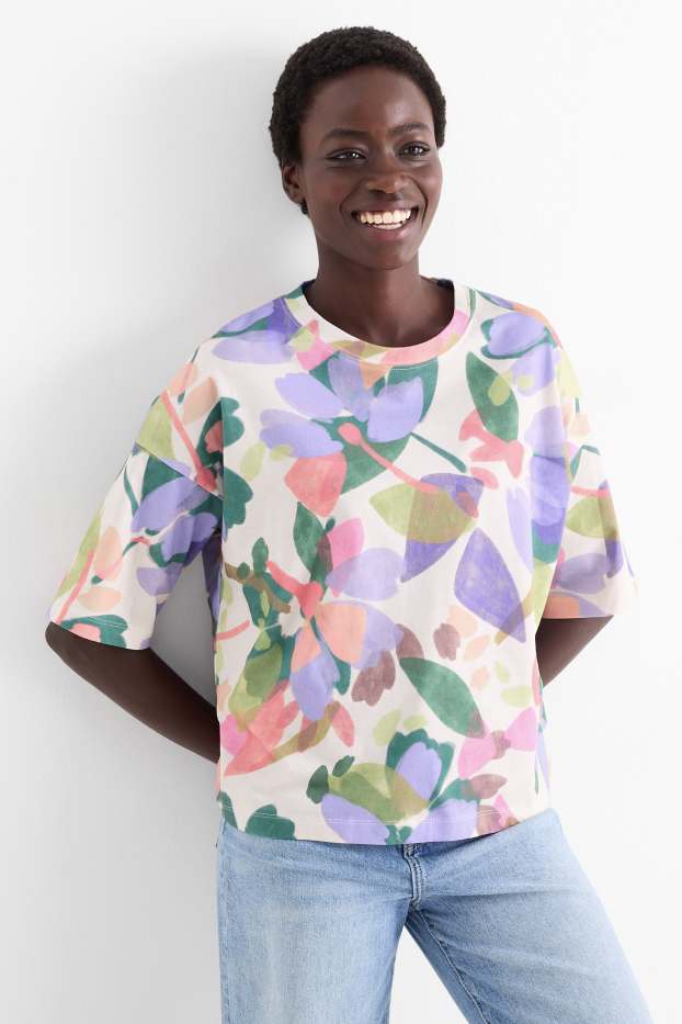 Femmes - T-shirt - regular fit - à fleurs - coloré