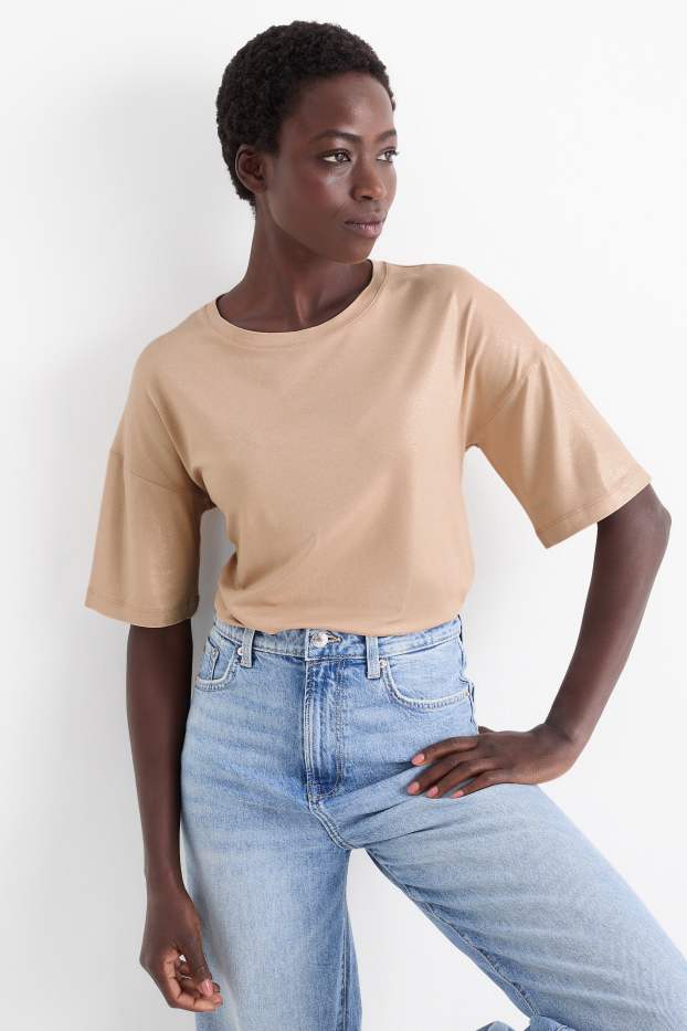 Dona - Samarreta de mànigues curtes - brillant - beix