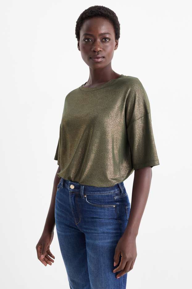 Damen - T-Shirt - glänzend - dunkelgrün
