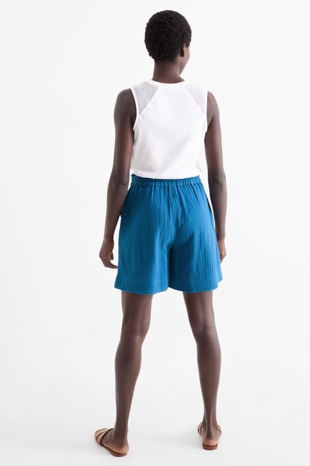 Damen - Musselin-Shorts - High Waist - dunkelblau