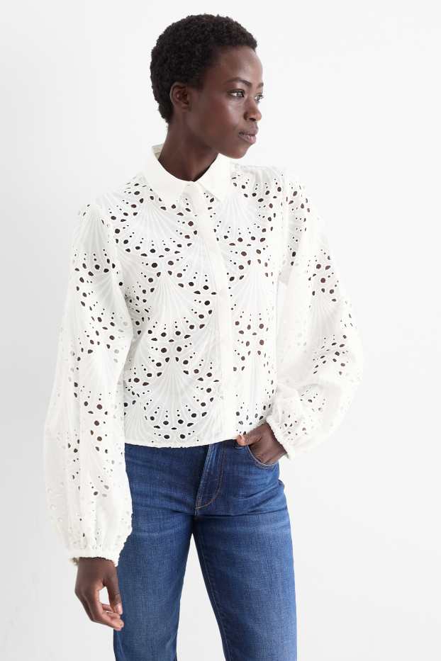 Femmes - Chemisier - broderie anglaise - blanc