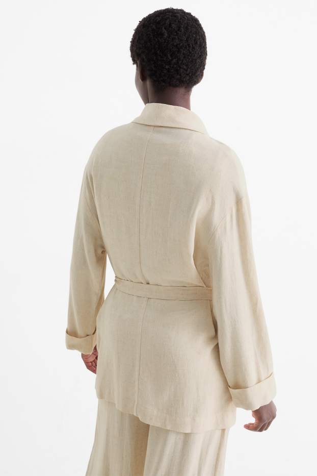 Damen - Longblazer mit Leinen-Anteil - Relaxed Fit - hellbeige