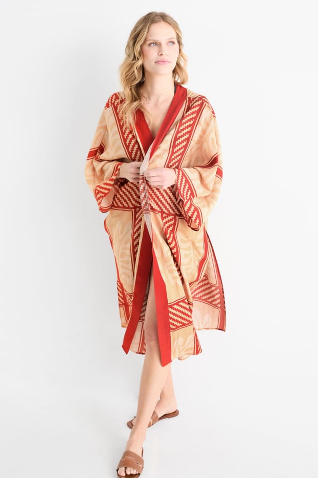Women - Kimono - patterned - dark red