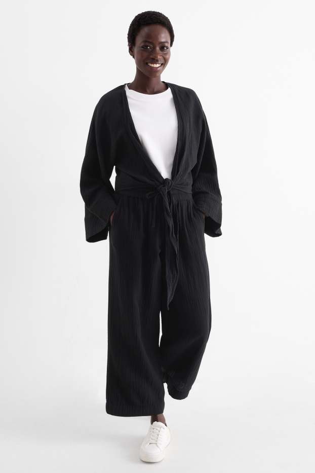 Women - Cloth trousers - high waist - wide leg - black