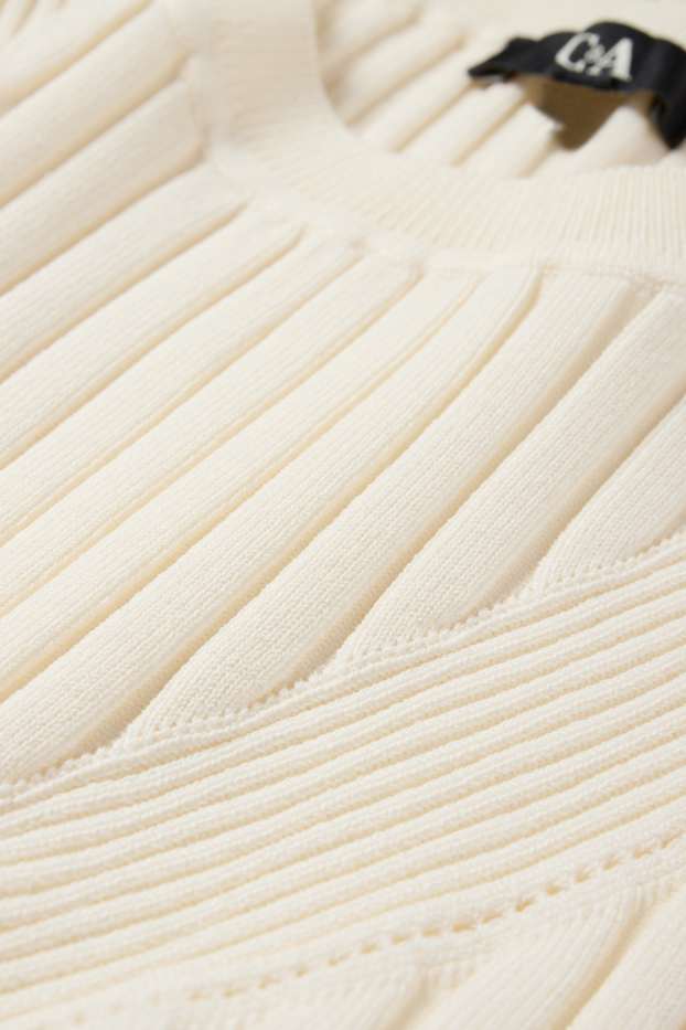 Women - Knitted jumper - short sleeve - ribbed - cremewhite