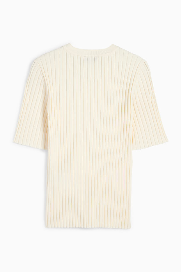Women - Knitted jumper - short sleeve - ribbed - cremewhite