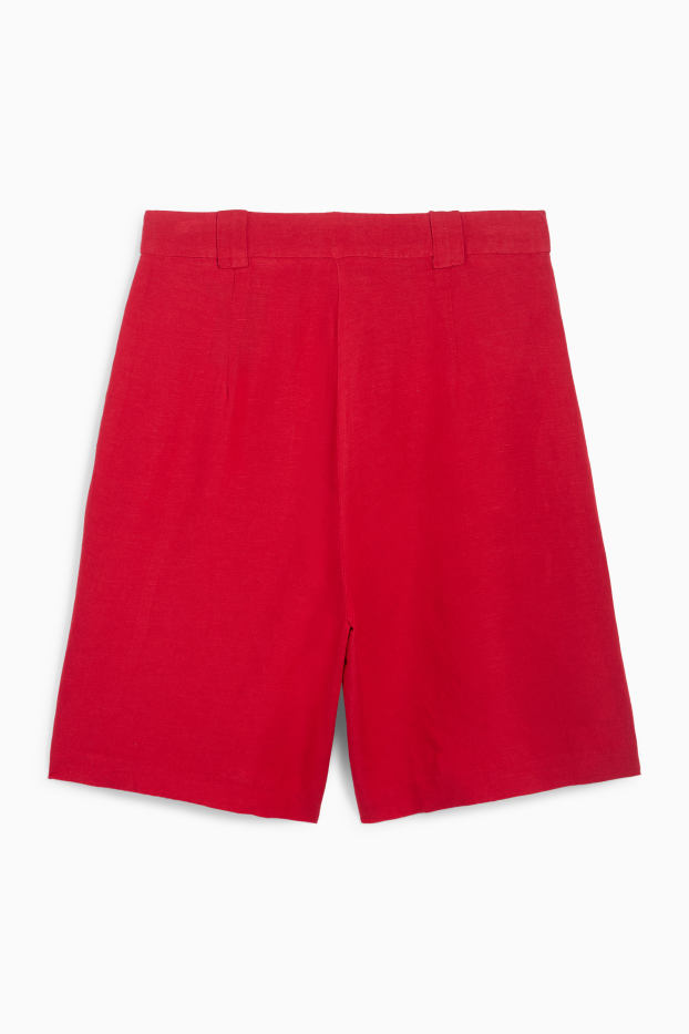Women - Shorts - high waist - linen blend - dark red