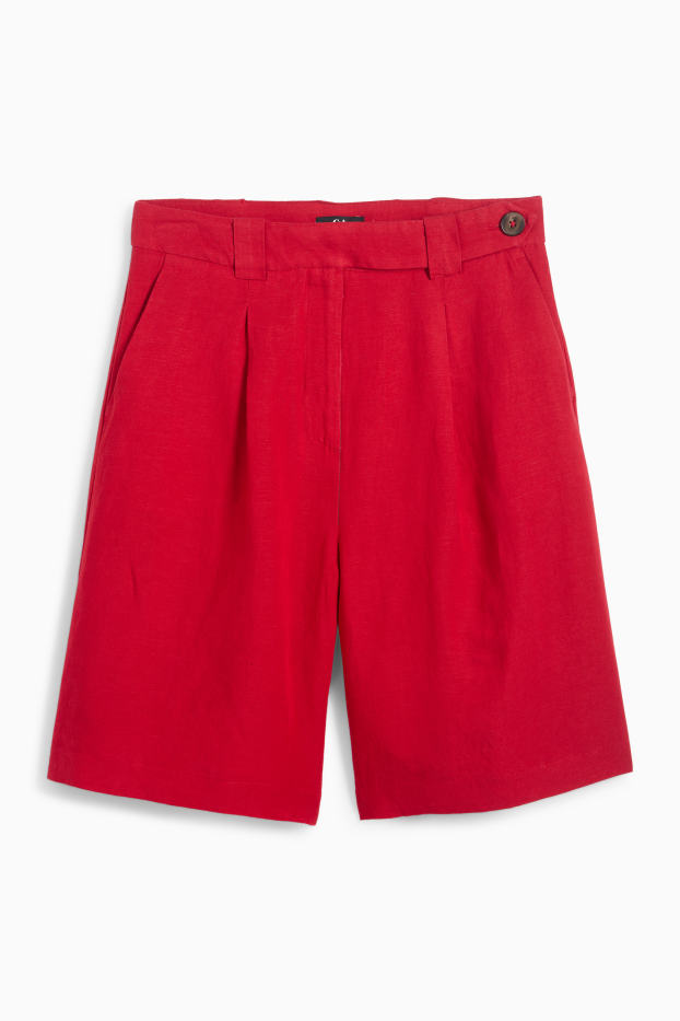 Women - Shorts - high waist - linen blend - dark red