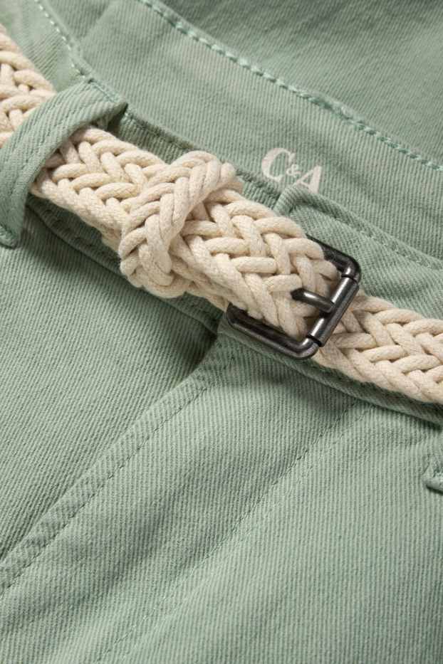 Women - Denim Bermuda shorts with belt - mid-rise waist - green