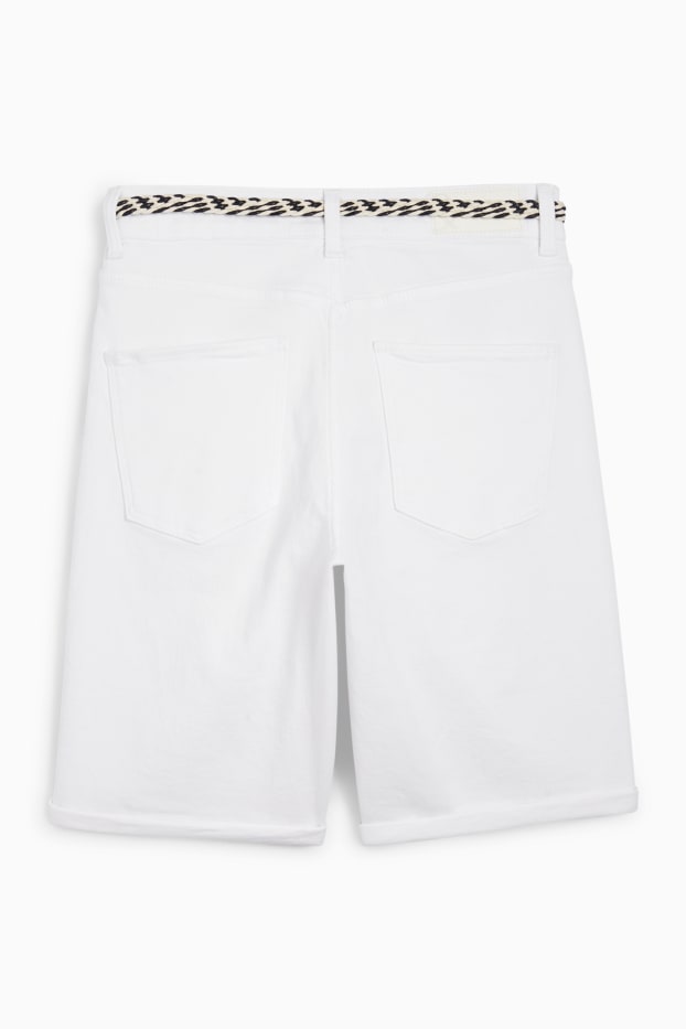 Damen - Jeans-Bermudas mit Gürtel - Mid Waist - weiß