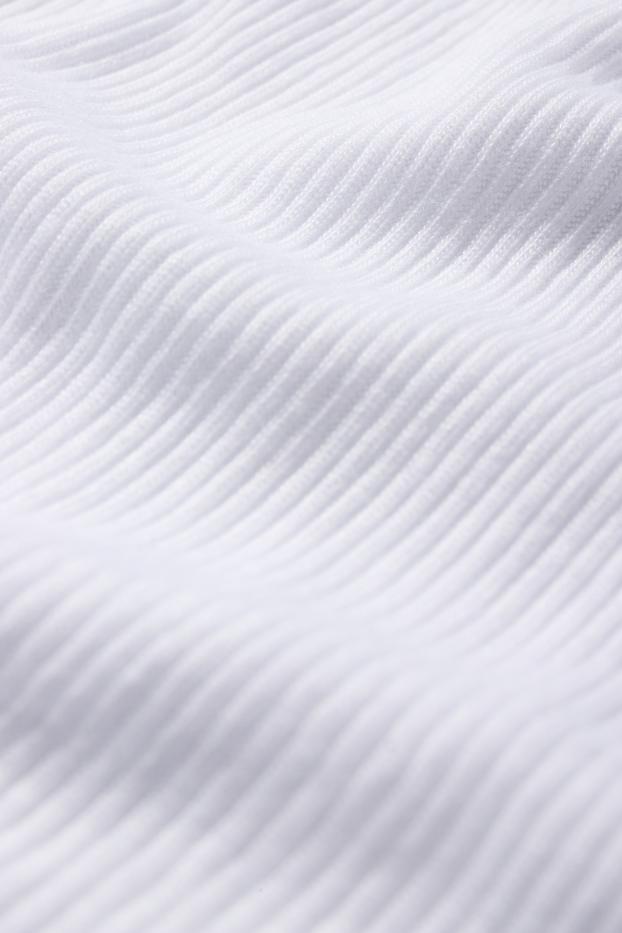 Damen - Basic-T-Shirt mit V-Ausschnitt - Regular Fit - gerippt - weiß