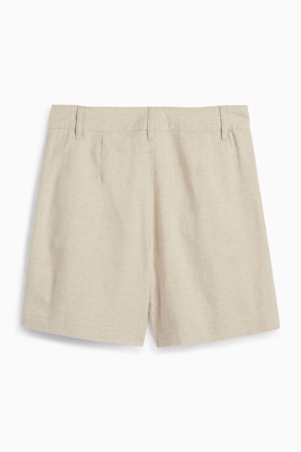 Dámské - Šortky - mid waist - lněná směs - béžová