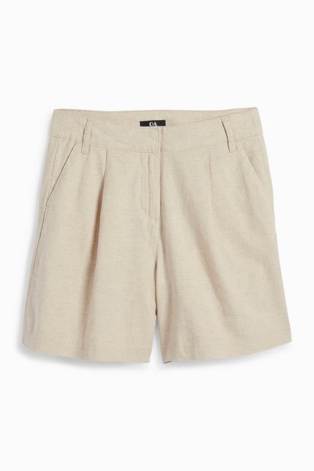 Dámské - Šortky - mid waist - lněná směs - béžová