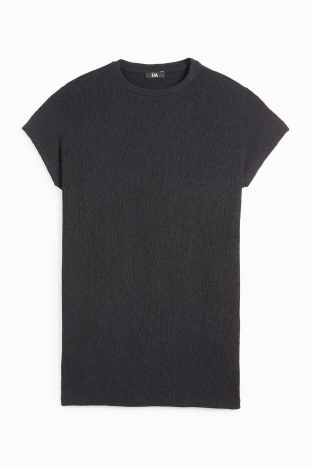 Donna - T-shirt - slim fit - tessuto tramato - nero