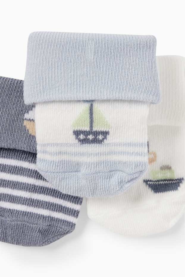 Baby: jongens - Set van 3 paar - boot - newbornsokken met motief - blauw