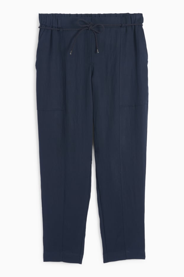 Dames - Pantalon - high waist - tapered fit - donkerblauw