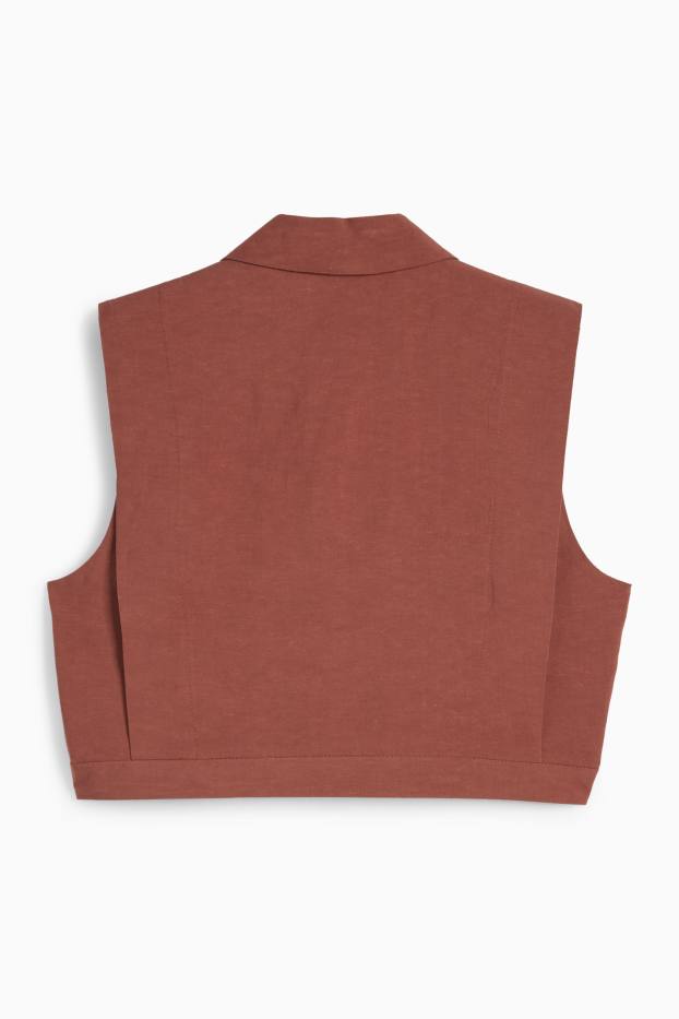 Mujer - Chaleco crop con parte lino - regular fit - marrón