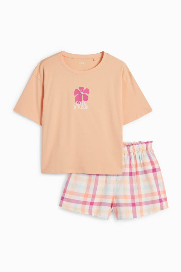 Kinder Mädchen - Blume - Shorty-Pyjama - 2 teilig - orange