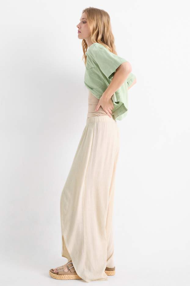 Femmes - Pantalon de toile - mid waist - wide leg - beige clair