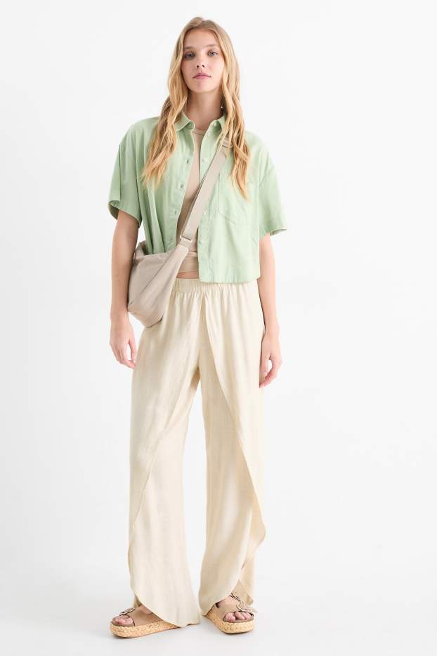 Femmes - Pantalon de toile - mid waist - wide leg - beige clair