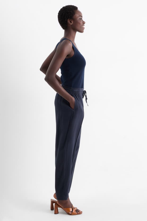 Dames - Pantalon - high waist - tapered fit - donkerblauw