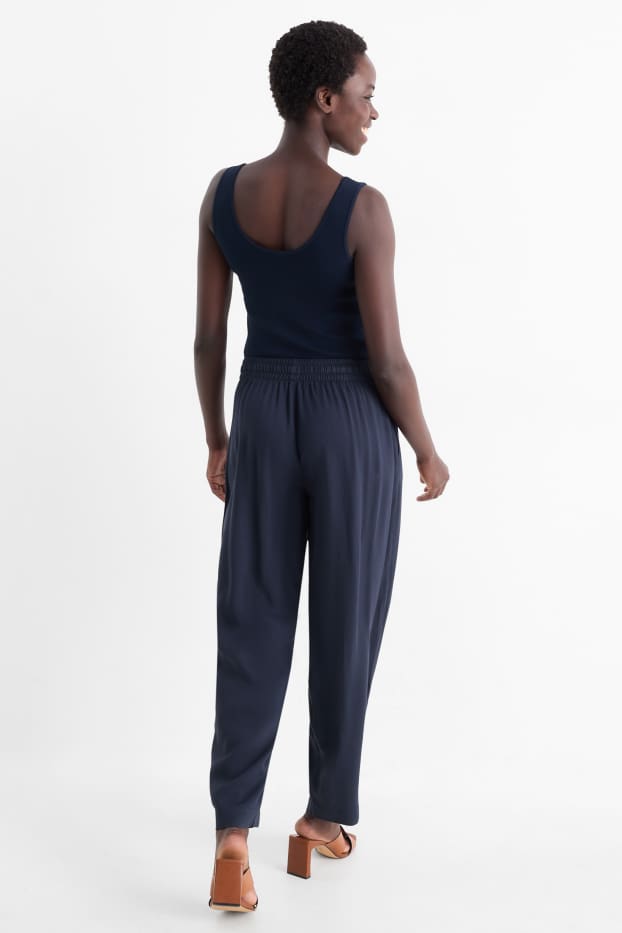 Dames - Pantalon - high waist - tapered fit - donkerblauw