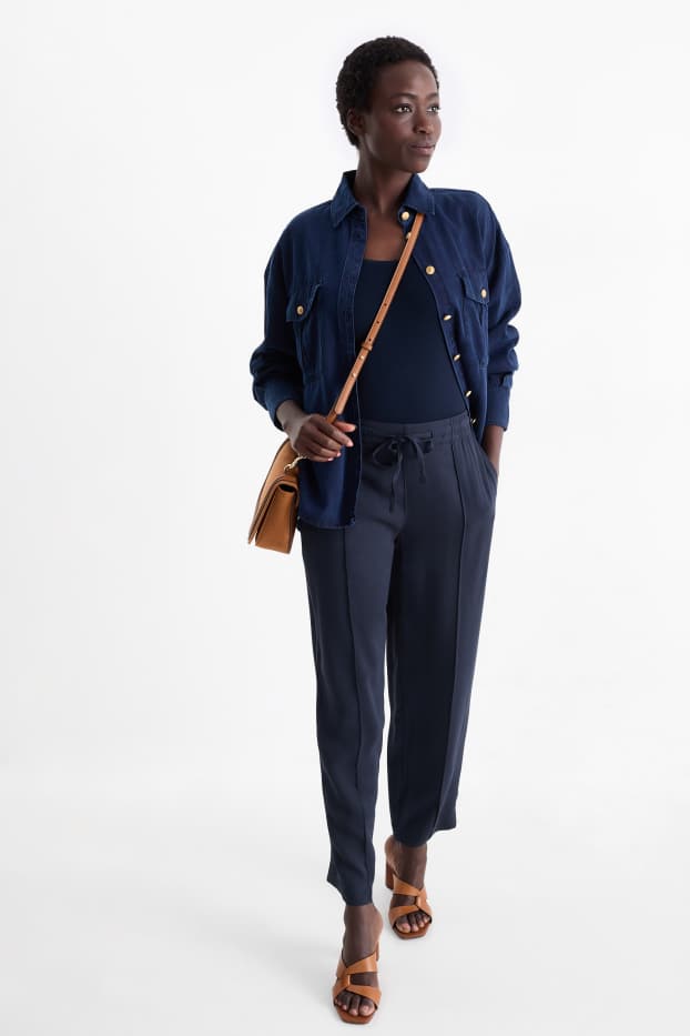 Dames - Pantalon - high waist - tapered fit - donkerblauw