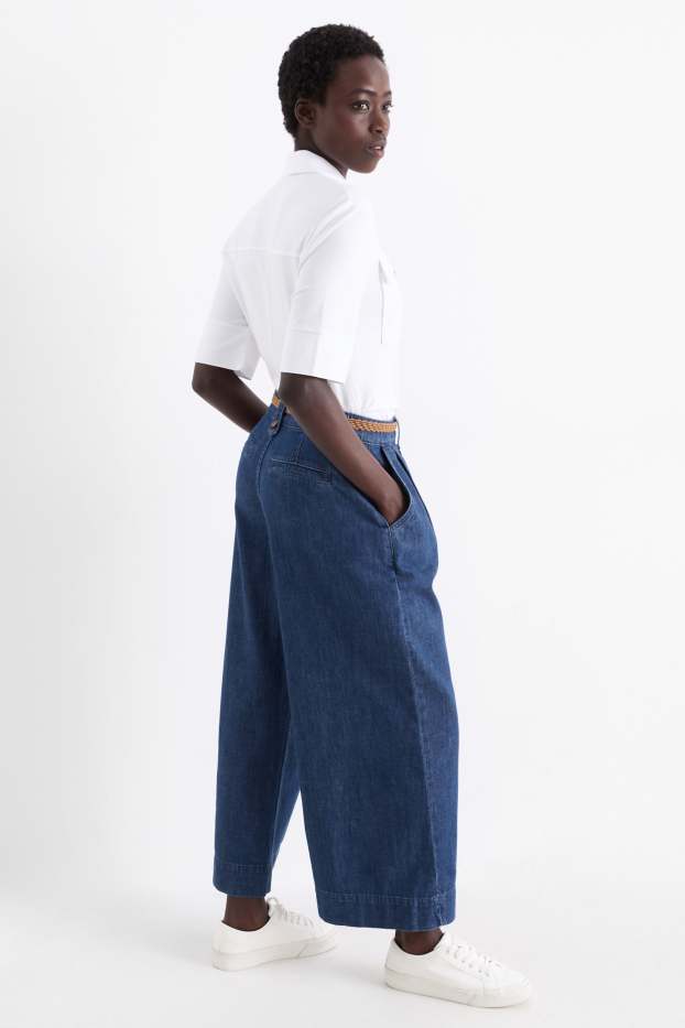 Donna - Jeans a gamba larga con cintura - vita media - jeans blu scuro