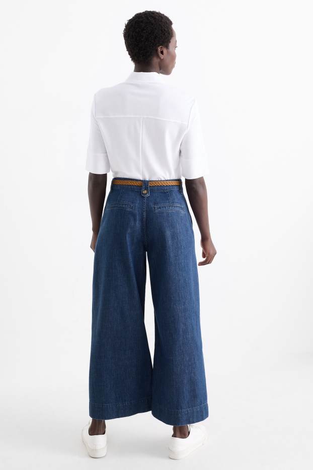 Donna - Jeans a gamba larga con cintura - vita media - jeans blu scuro