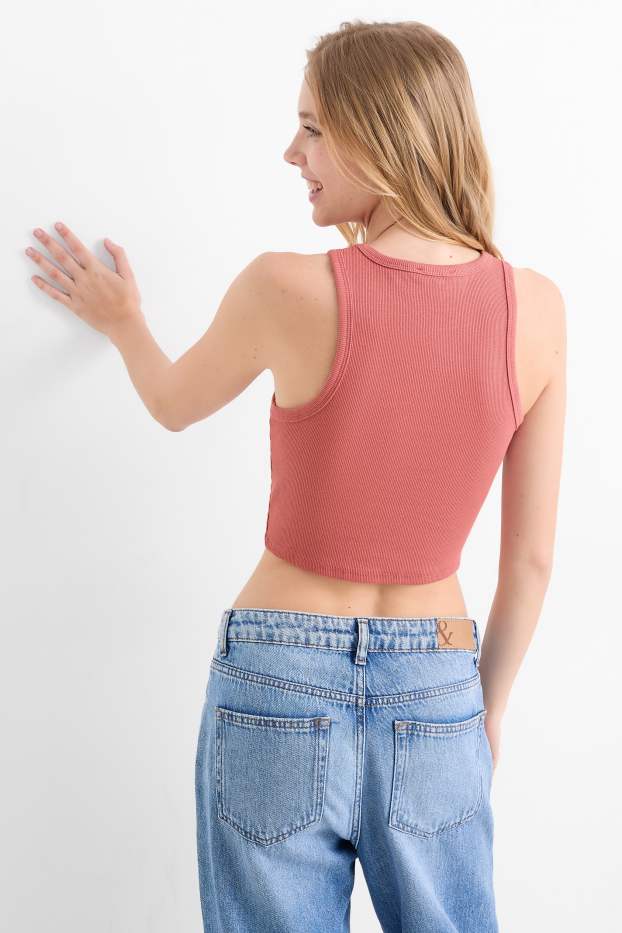 Dámské - Krátký top - žebrovaný - tmavě růžová