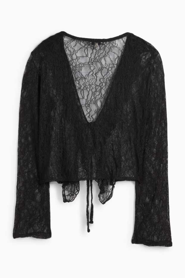 Femei - Jachetă tricotată crop - negru