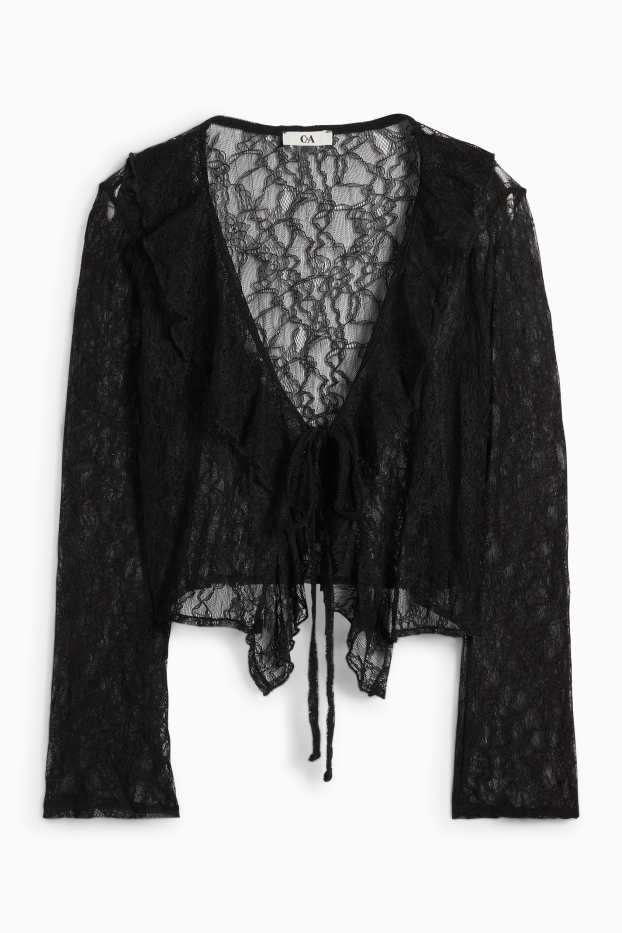 Femei - Jachetă tricotată crop - negru