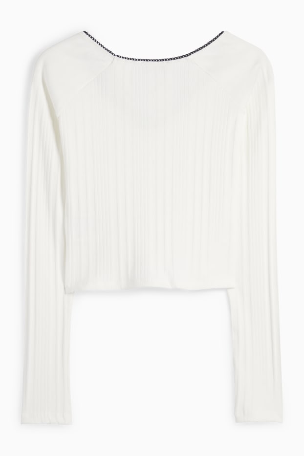 Dames - Korte longsleeve - geribd - wit