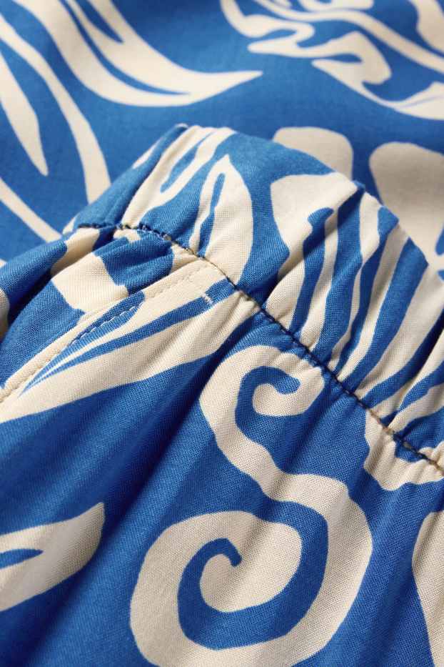 Femmes - Pantalon en toile - high waist - wide leg - à motif - bleu / beige